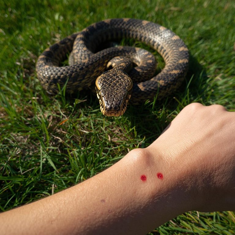 Snake bite on hand with snake nearby – snake bite treatment in Kerala